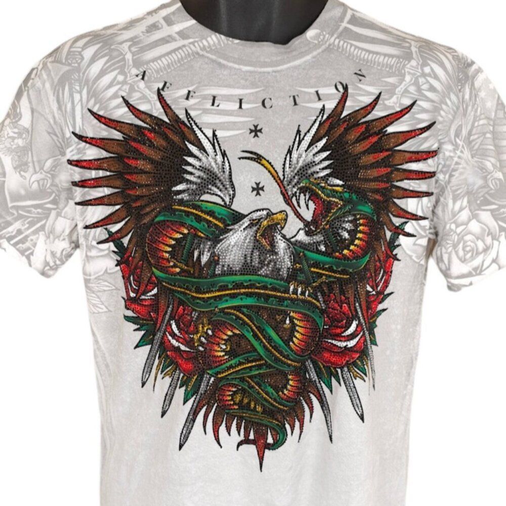 Affliction Rattlesnake Eagle T Shirt Mens Size Medium Gray Black Label